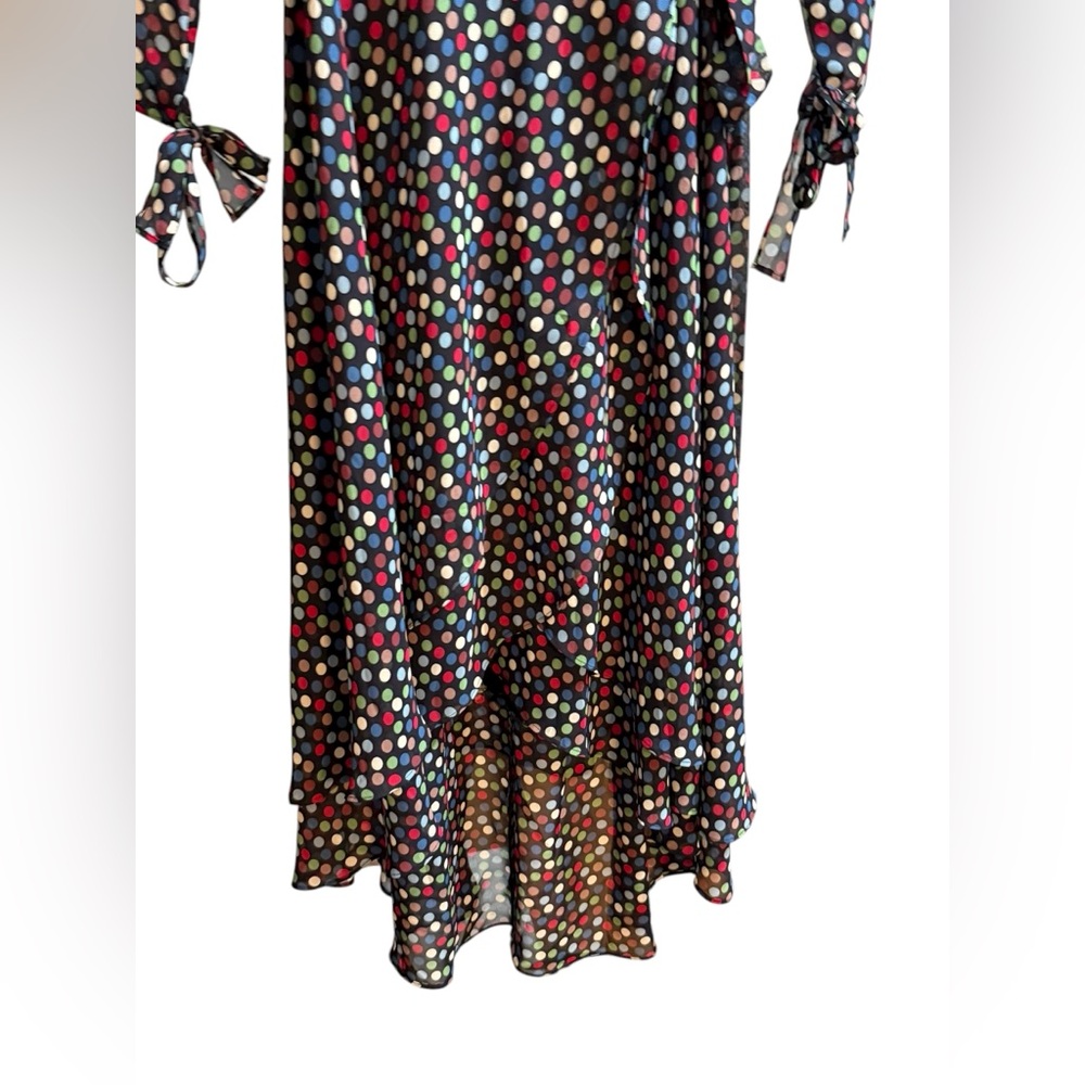 Betsey Johnson Wrap Dress Womens Size 10 Polka Dots High Low Hem‎ Sleeve Tie NEW - Picture 6 of 14